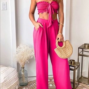 co ord set
tie front shirred bandeau crop top
palazzo trousers
